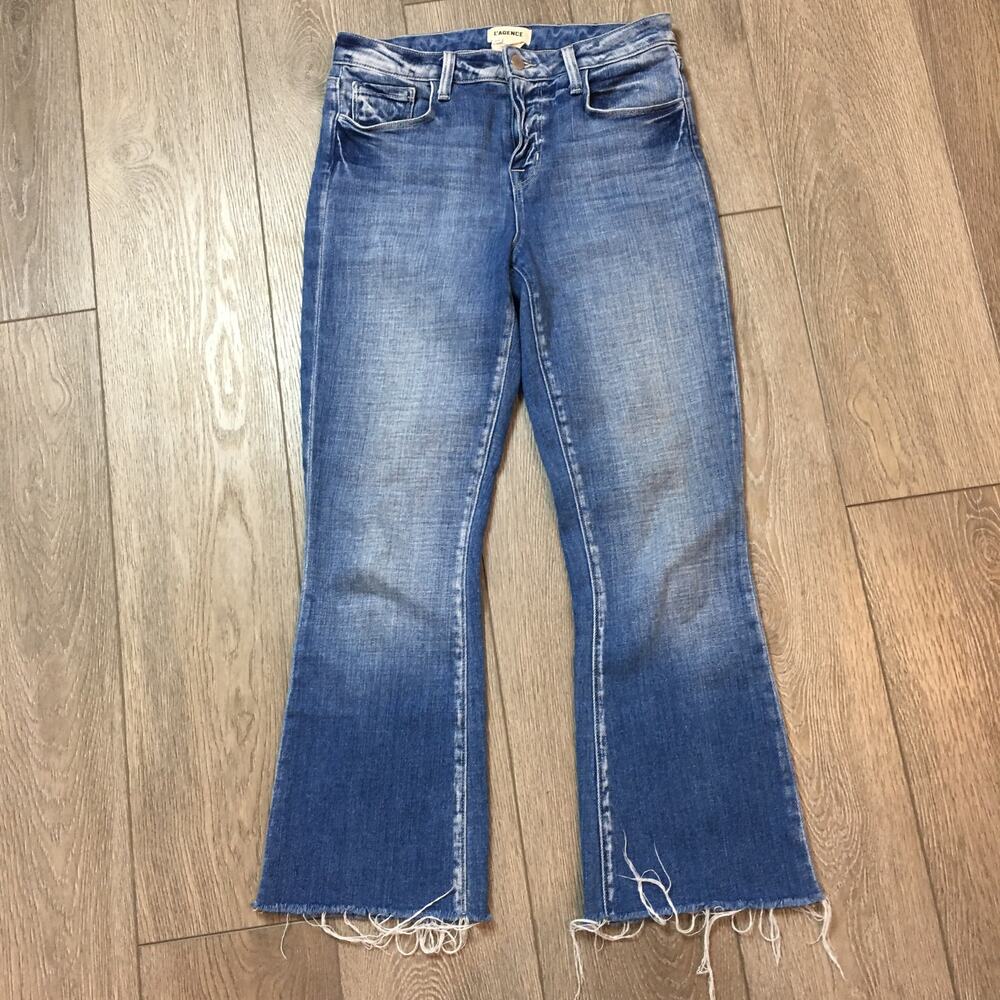 L'Agence Flare Jeans Raw Hem Medium Wash Size 25